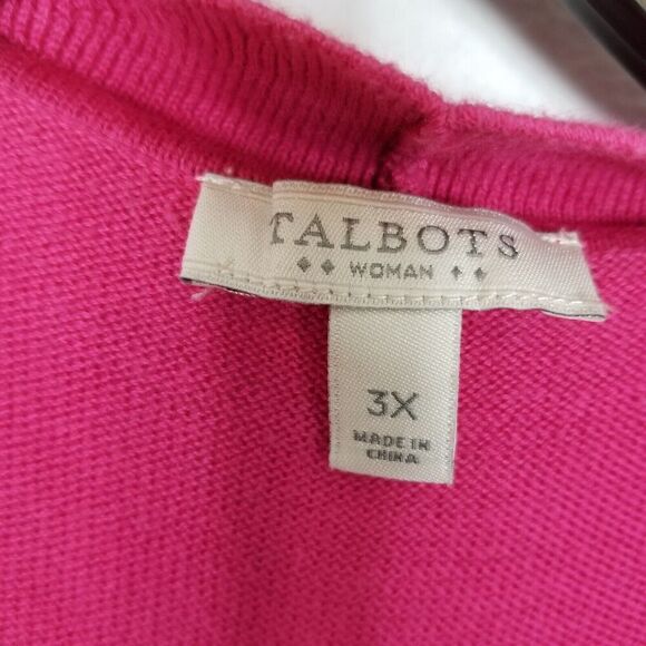 Talbots Women Plus Cotton Scallop Hem Cardigan Sz 3X Pink Open Front  Preppy - Picture 5 of 6